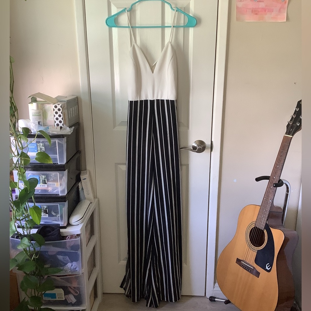 Elegant Black and White Striped Jumpsuit